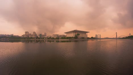 Iron-mosque-in-Putrajaya-a-beautiful-view-at-sunrise,-Kuala-Lumpur,-Malaysia