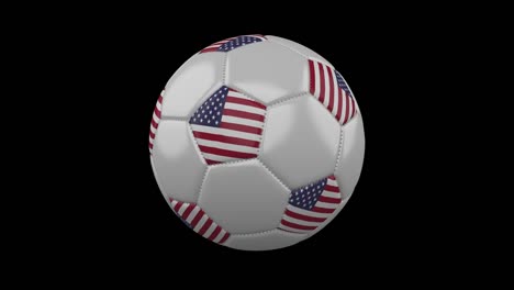 Balón-de-fútbol-con-la-bandera-de-Estados-Unidos,-material-de-archivo-de-prores-k-4-con-canal-alfa,-lazo