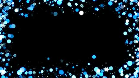 Coloca-marcos-de-Navidad-azul-con-copos-de-nieve-y-estrellas-sobre-fondo-negro