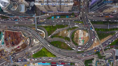 Stadtbild-Verkehr-Kreuzung-Bucht-Straßenbau-Antenne-Timelapse-4k-Hongkong