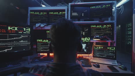 Hacker-using-computer-with-multiple-monitors