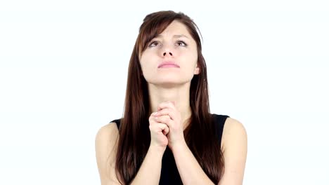 Praying-to-God,-Young-Girl,-White-Background