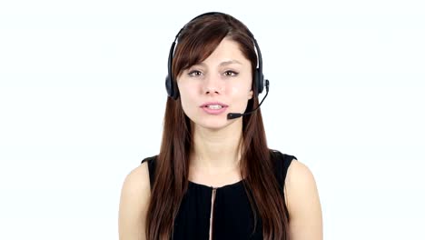 Young-Girl-Talking-on-Headphone,-Call-Center