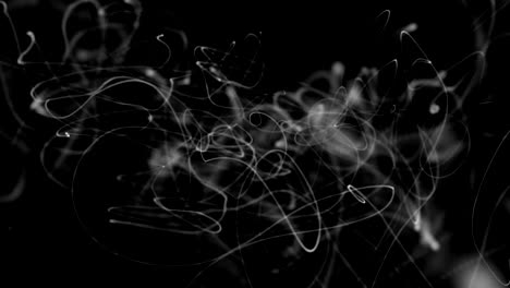 Abstract-white-smoke-motion-on-black-background-video.Abstract-white-line-random-flowing.