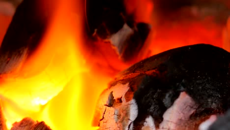 Close-up-fire-on-charcoal-is-growing