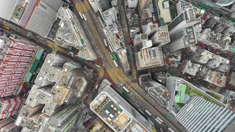 Tag-Zeit-Stadtverkehrs-Stadtstraßen-Antenne-Topdown-Panorama-4k-Hongkong