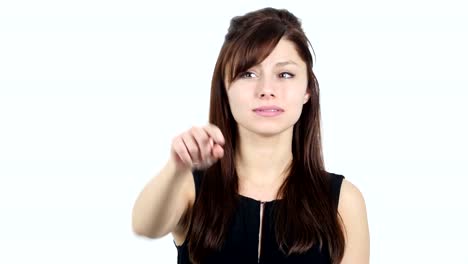 Young-Girl-Pointing-at-Camera,-White-Background