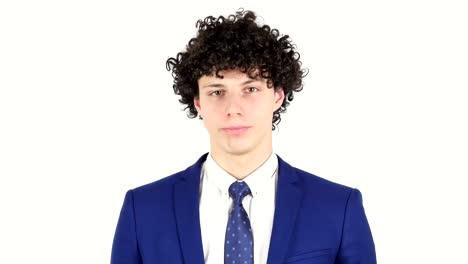 Shaking-Head-to-Agree,-Young-Businessman,-White-Background