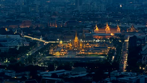 The-royal-funeral-pyre-of-King-and-Temple-of-the-Emerald-Buddha,-Wat-Phra-Kaew,-Temple-of-Dawn-in-Bangkok,-Thailand