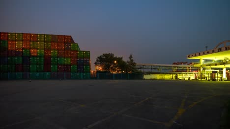 Sonnenuntergang-Shenzhen-Stadt-arbeiten-Verkehr-Hafen-Industrie-Panorama-4-k-Zeit-hinfällig,-china