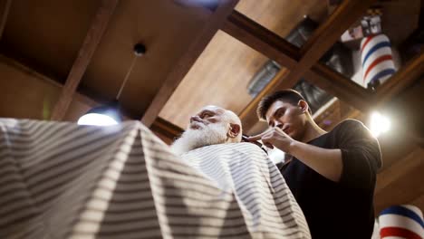 Hairdresser-makes-stylish-haircut-for-senior-man