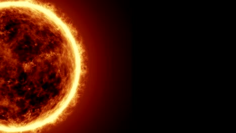 4K-Realistic-Sun-surface-with-solar-flares,-Burning-of-the-sun-isolated-on-black-with-space-for-your-text-or-logo.-Motion-graphic-and-animation-background.