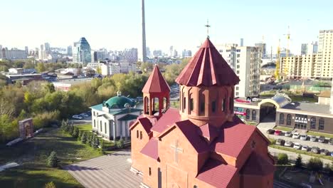 Top-view-of-the-city-Church.-Video.-Modern-Church-in-the-city-near-residential-buildings