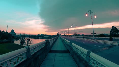 Putrajaya-mosque-and-man-made-lake-on-a-beautiful-evening,-Kuala-Lumpur,-Malaysia