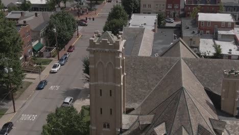 Slow-Orbit-Rotation-Around-Church-Steeple-in-Small-Town