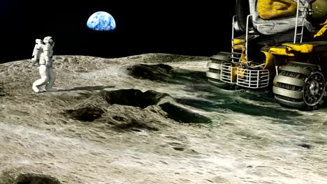 Astronauta-en-la-luna-regresa-a-su-luna-Rover-después-de-la-exploración-del-satélite-de-la-tierra.