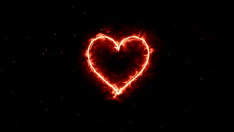 4K-Animation-appearance-Heart-shape-flame-or-burn-on-the-dark-background-and-fire-spark.-Motion-graphic-and-animation-background.