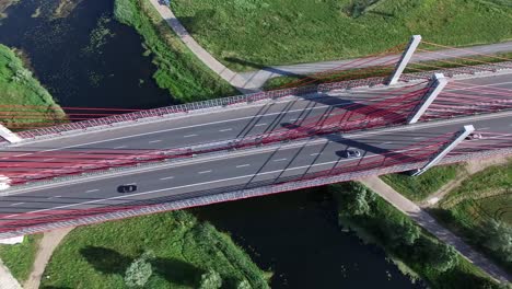 Aerial-of-Modern-Highway-Cable-Stayed-Bridge-on-River