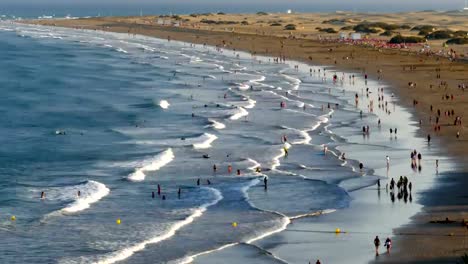 Aerial-view-of-the-beach-"del-Inglés",-Canary-Islands.Time-lapse.