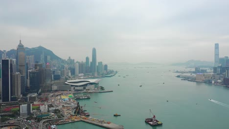 day-time-cityscape-downtown-traffic-bay-victoria-harbour-aerial-panorama-4k-hong-kong