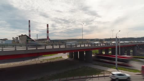 Stau-auf-der-Autobahn,-Panorama-Abend-Zeitraffer