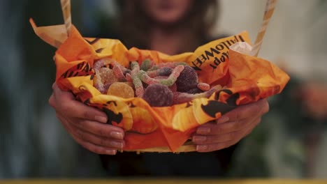 Halloween.-Close-up-of-sweets-basket