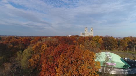 Aerial-of-Cathedral-and-Fall-Leaves