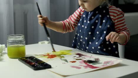 Kinder-malen-mit-Wasserfarben-auf-Papier