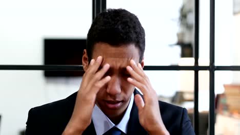 Headache,-Upset-Tense-Young-Black-Businessman