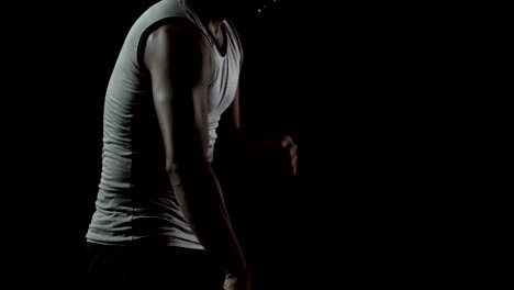 Black-basketball-man-playing-with-ball,-actively-training-before-competition