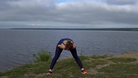 Woman-in-classical-yoga-pose,-energy-concentration