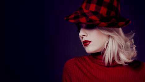 Incognita.-Girl-in-retro-fashion.-Red-lips-in-red-hat.