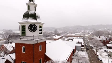 Aerial-Winter-Establishing-Shot-of-St.-John's-Lutheran-Church