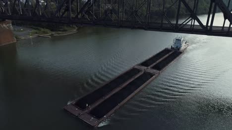 Barcaza-de-carbón-viaja-a-Río-de-Ohio-bajo-el-puente-del-ferrocarril