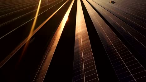 Eine-industrielle-solar-Energie-Bauernhof-bei-Sonnenuntergang