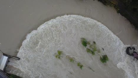 Drone-aerial-view-of-the-Serio-river-swollen-after-heavy-rains.-Province-of-Bergamo,-northern-Italy