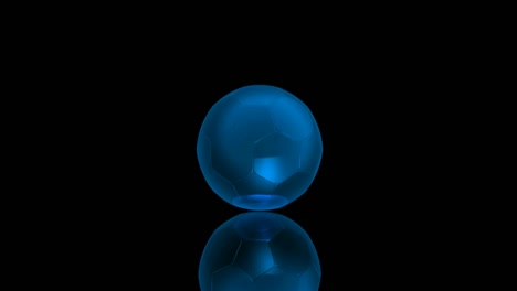 Blue-glossy-Football-ball-rotates-and-moves-isolated-on-a-black-background---3D-rendering-video