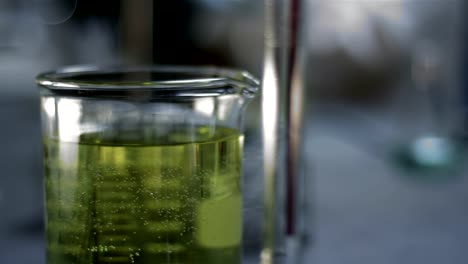 Close-up-shot-of-chemistry-equipment-set-up-on-a-laboratory-table