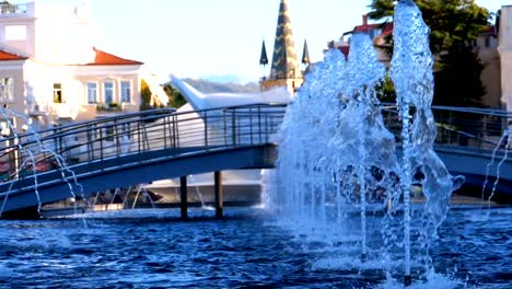 Musical-Fountains-in-the-park-on-the-embankment-of-Batumi,-Georgia.-Slow-Motion