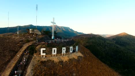 Sign-of-the-city-of-Coron-on-the-hill.Cross-on-a-hill,-Coron,-Philippines,Palawan-Busuanga