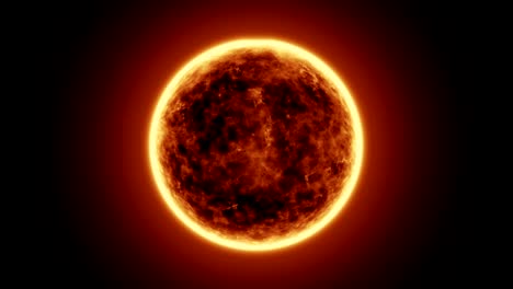 Superficie-de-sol-realista-de-4K-con-las-llamaradas-solares,-ardiente-del-sol-aislado-sobre-negro-con-espacio-para-su-texto-o-logotipo.-Movimiento-gráfico-y-animación-de-fondo.