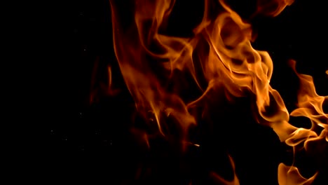 Flames-of-fire-on-black-background-in-slow-motion