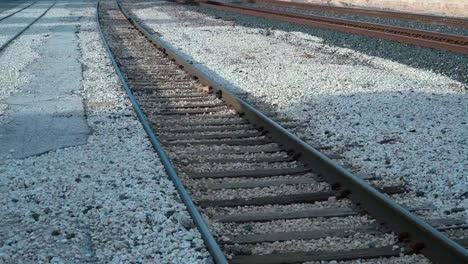 Multiple-Railroad-Tracks-low-angle-view-Panning-Video