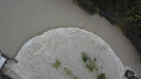 Drone-aerial-view-of-the-Serio-river-swollen-after-heavy-rains.-Province-of-Bergamo,-northern-Italy