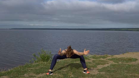 Female-in-classical-yoga-pose,-energy-concentration