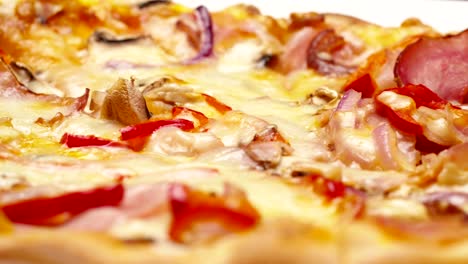 Rustic-italian-pizza-with-ham,-kaiser,-mozzarella-and-mushrooms