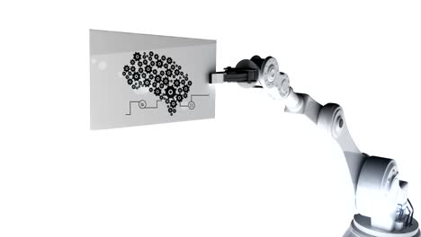 Digitally-generated-video-of-robotic-arm-holding-card-with-diagram-of-machine