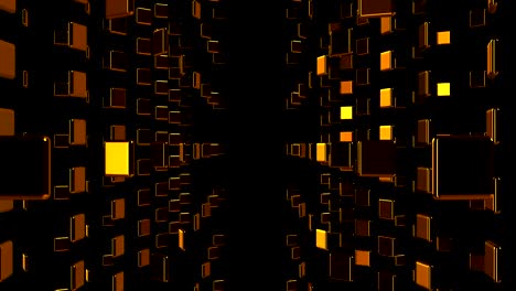 Many-golden-plates-in-space,-computer-generated-abstract-background,-3D-render