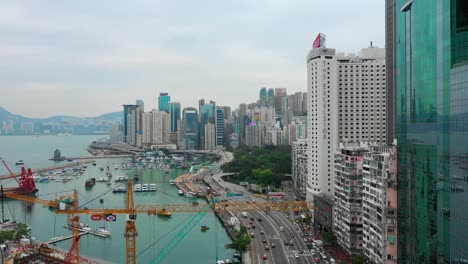 Tag-Zeit-Stadtbild-Stadtverkehrs-Bucht-Victoria-Harbour-Antenne-Panorama-4k-Hongkong