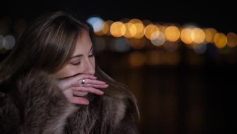 Beautiful-sad-woman-crying-and-wipes-her-lipstick-in-the-night-city-4K-Slow-Mo